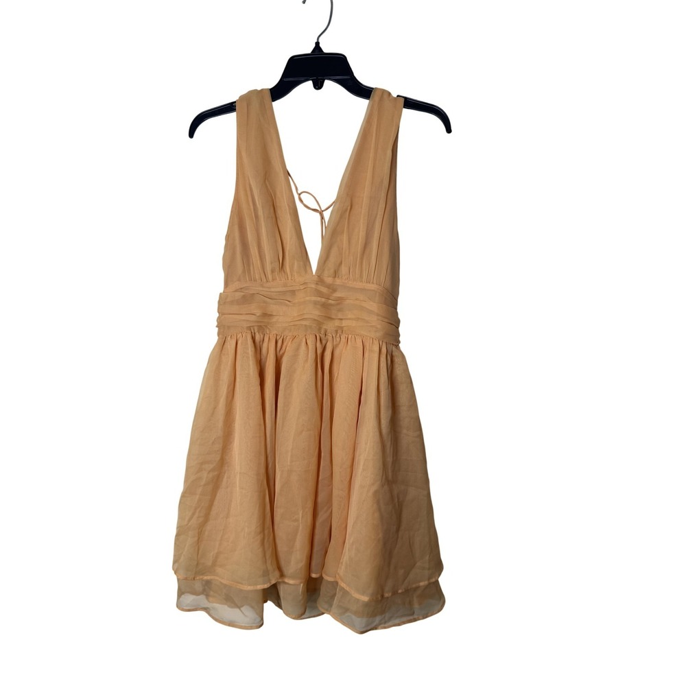 Abercrombie & Fitch Dress Womens Small Tall Orange Chiffon V Neck Fit Flare Mini
